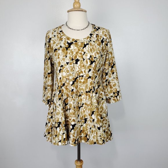 Attitudes by Renee Mocha Jersey Knit Printed Godet Top With Pockets SizeMP - Picture 1 of 16